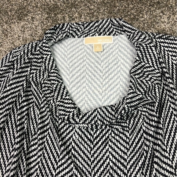 MICHAEL Michael Kors Black White Chevron Print Cowl Neck Long Sleeve Size Small - Picture 3 of 8